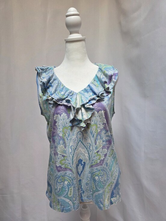 Lauren Ralph Lauren Tops - Lauren Ralph Lauren Paisley Ruffle Neck Sleeveless Cotton Blouse Large